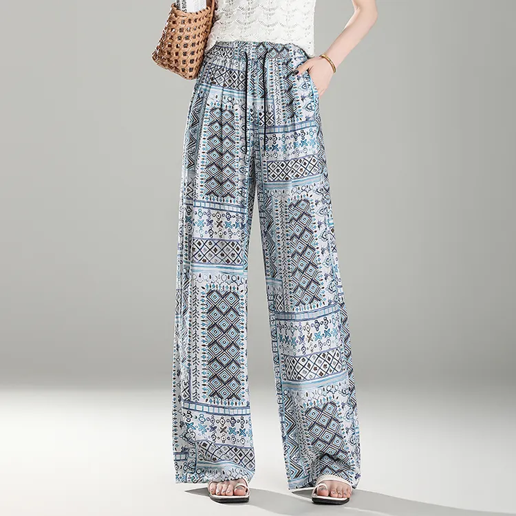 印花直筒阔腿裤女2025年夏季新款薄款宽松显瘦垂感冰丝凉凉休闲裤