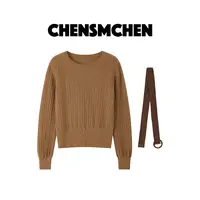 CHENSMCHEN 绵羊毛圆领长袖针织衫女简约宽松显瘦上衣CSZ8631YW