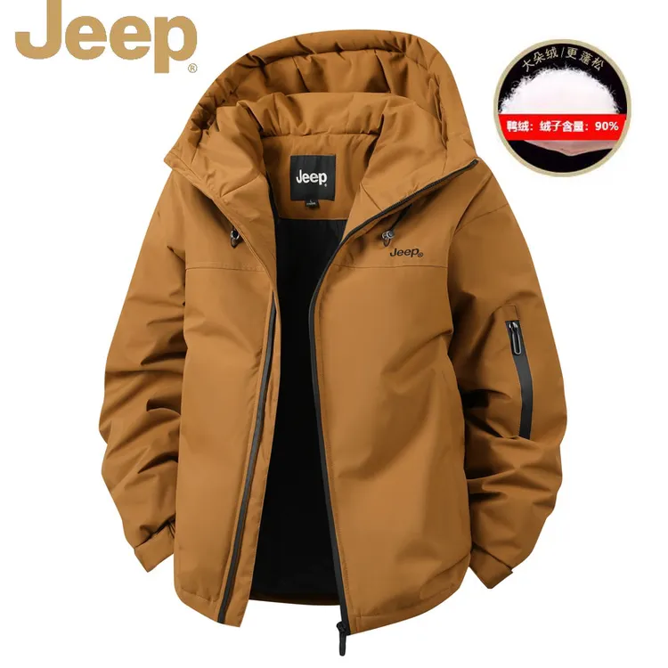 JEEP吉普冬季90鸭绒羽绒服男士2025户外宽松休闲工装连帽冲锋外套