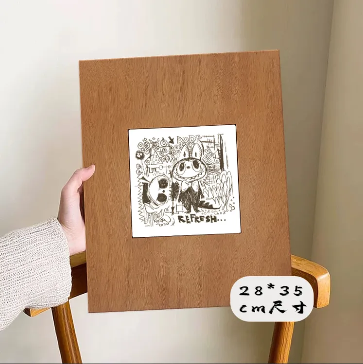 Labubu小众艺术客厅装饰画实木现代简约中古风卧室床头潮玩趣味挂