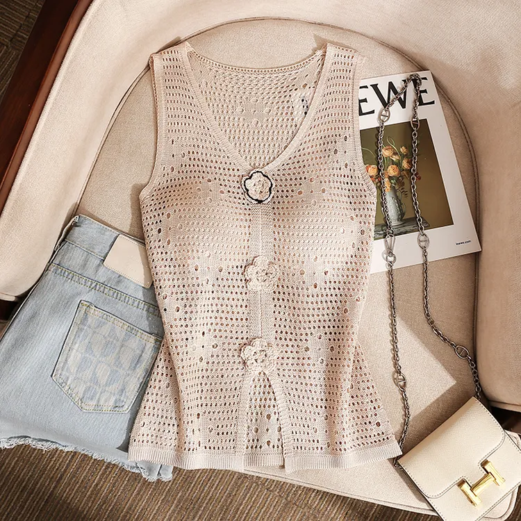 钩花镂空针织挂脖吊带女夏季纯欲辣妹背心无袖抹胸小上衣独特绝美