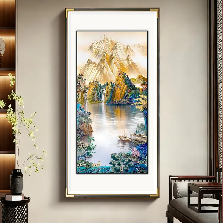 金山聚宝盆手工錾刻铜雕画装饰画客厅入户走廊玄关竖款高端壁挂画