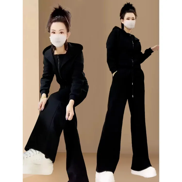 韩系玫红色运动套装2025春季新款气质显瘦减龄高级感一整套穿搭