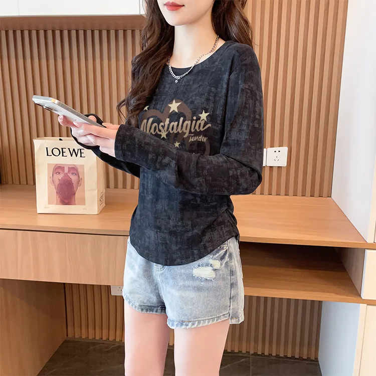 不规则小众扎染长袖T恤女秋季2025爆款韩版修身显瘦掐腰辣妹上衣