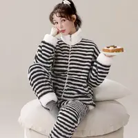 【君薇语】简约条纹冬季舒适加厚家居服睡衣xy625/xy617
