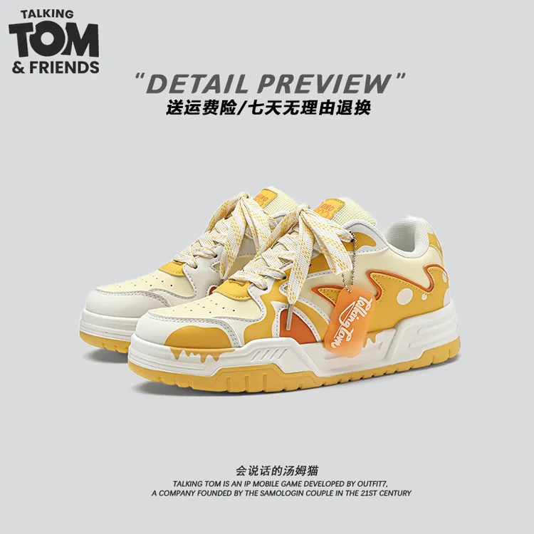 汤姆猫鞋子秋季男款经典白黄休闲板鞋透气运动鞋子情侣板鞋