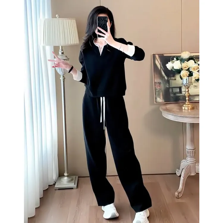 【有运费险】休闲减龄时尚套装女2025春秋新款显瘦阔腿裤两件套