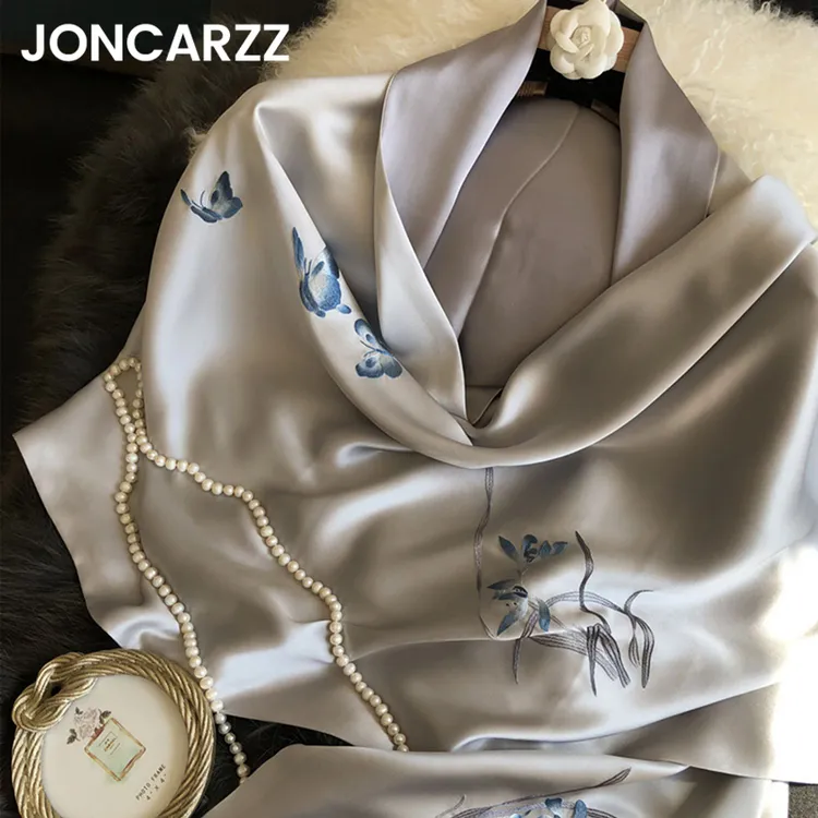 JONCARZZ苏绣丝巾女爆款2025新款兰花刺绣长款围巾旗袍披肩外搭