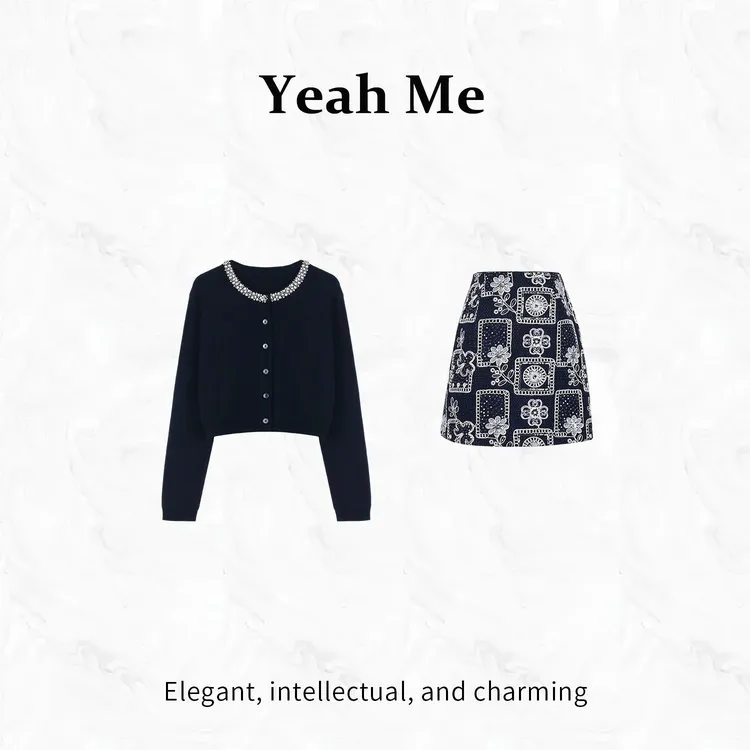 Yeah Me/也觅【花之秘境】秋季新款短裙套装优雅高级感上衣百搭半裙