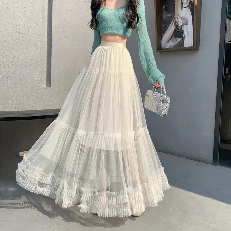 夏季高腰显瘦半身裙百搭蛋糕裙纱裙A字长裙子仙女裙大摆网纱裙子