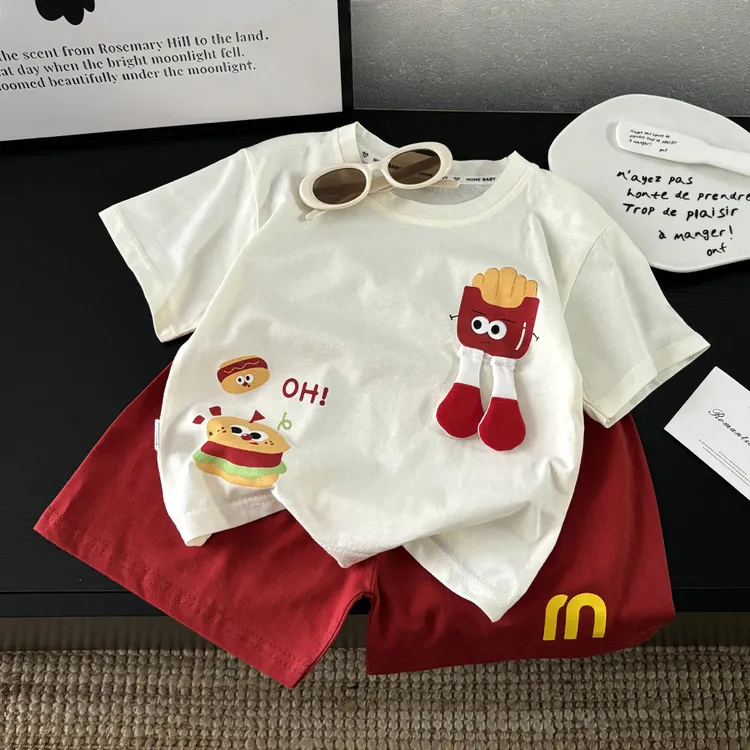 儿童短袖套装夏季新款男女童休闲韩版卡通立体可爱超萌儿童衣服