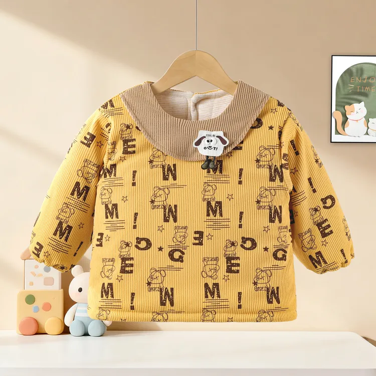 男童反穿衣夹棉宝宝罩衣外穿护衣女童婴儿加绒防脏加厚儿童围裙