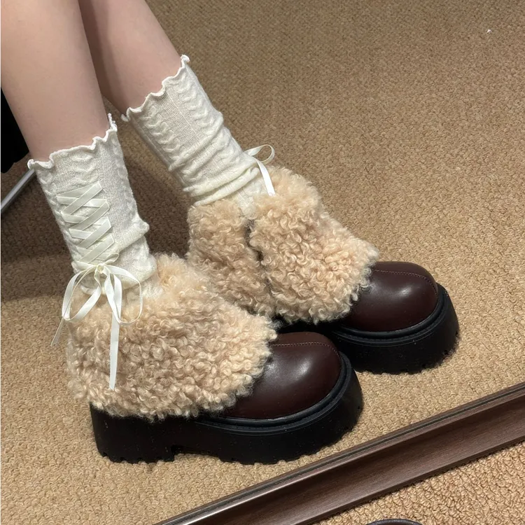 南在南方英伦风保暖厚底短靴女2025冬季新款加绒加厚防滑马丁靴子