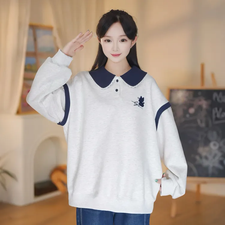 【初中生】卫衣女加绒厚可爱娃娃领秋冬季宽松高中学生大童12-18岁