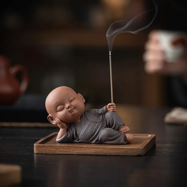 禅意静卧小和尚线香炉摆件家用室内香插香座茶台桌面香薰炉插香器