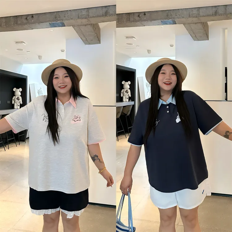 里斯本湾 / 爽棉珠地刺绣POLO衫4286花契大码200斤胖mm气质百搭