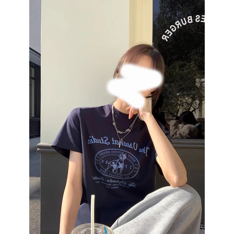 「小狗环游记」韩系复古学院风chic正肩春夏2025短袖t恤女休闲上衣