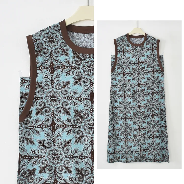 【绵绸连衣裙】法式夏季人造棉绵绸薄款女士圆领无袖休闲时尚连衣裙