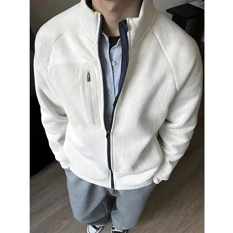 美式复古摇粒绒立领夹克外套男款秋冬季加绒保暖防风休闲运动卫衣