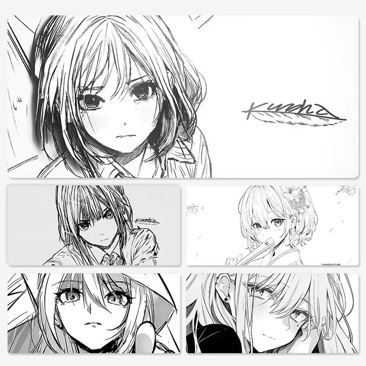 kuroha欲语鼠标垫超大黑白线条女孩电竞游戏滑鼠垫学生书桌键盘垫