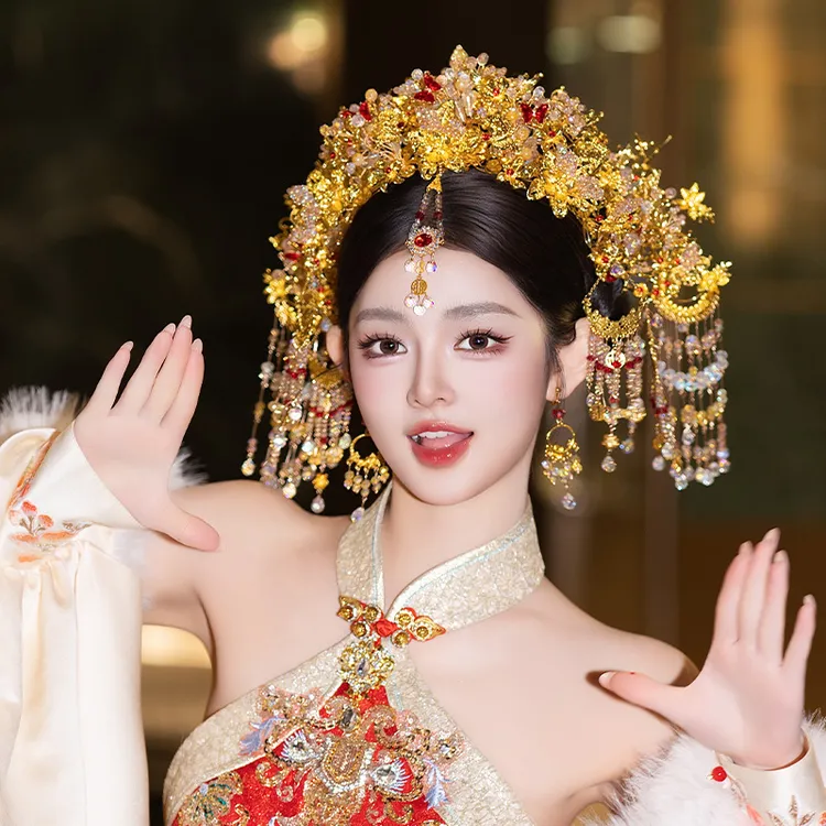 合金婚庆饰品 新娘发饰新款高级感饱满流苏华丽国风精致头饰G0384