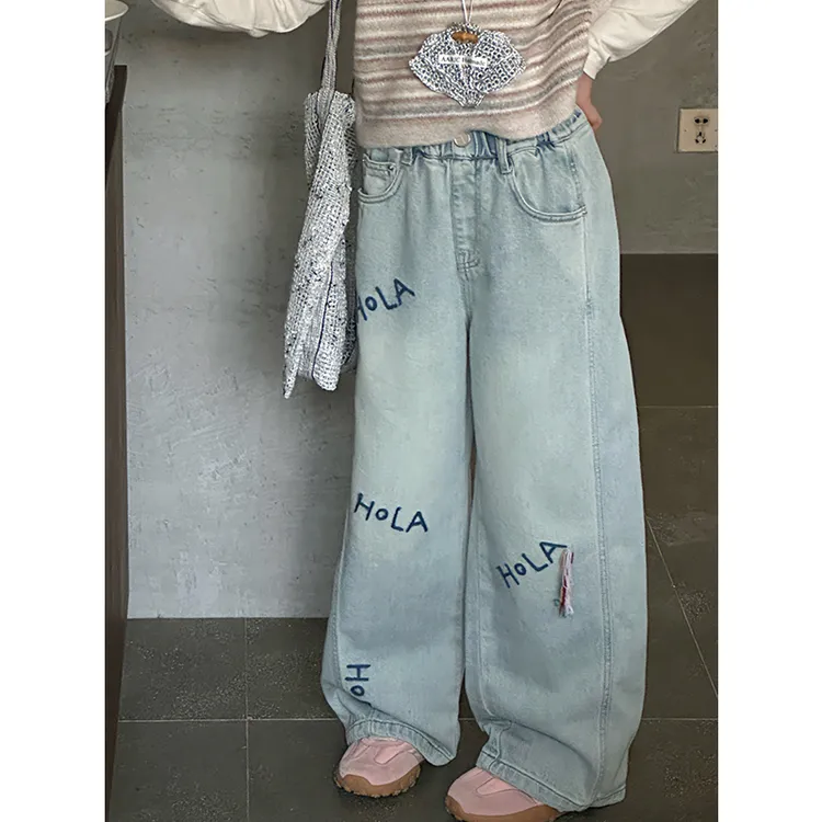 K28286女童牛仔裤儿童宽松裤子春秋新款2025女大童春装阔腿裤休闲