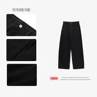 YUNSHUIHE/云水禾弯刀结构黑色牛仔裤