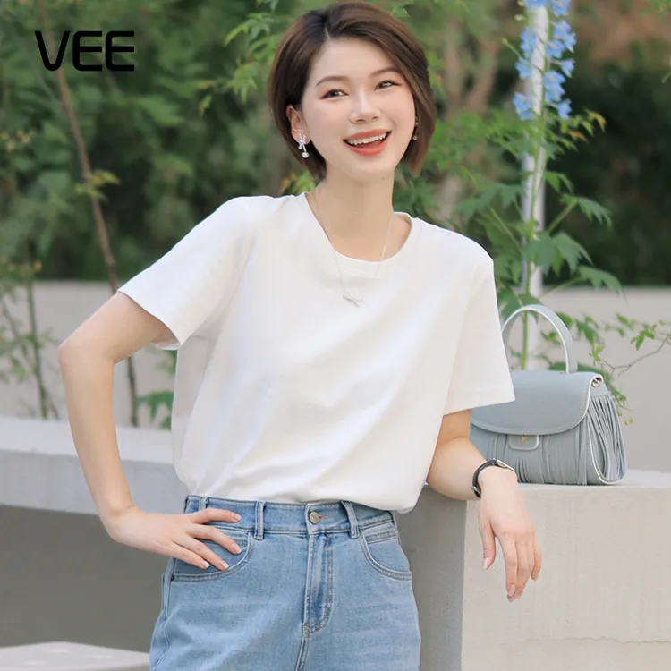 【短视频】VEE【奶油小方】纯色短袖圆领T恤础款白色夏季百搭女士