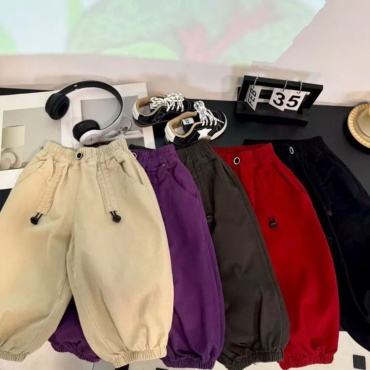 【纯棉水洗】男童抽绳奶哈裤工装裤中小童休闲韩版宝宝宽松长裤灯笼