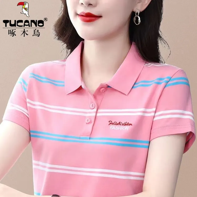 啄木鸟正品POLO衫夏季新款短袖t恤女百搭休闲洋气时尚上衣设计感