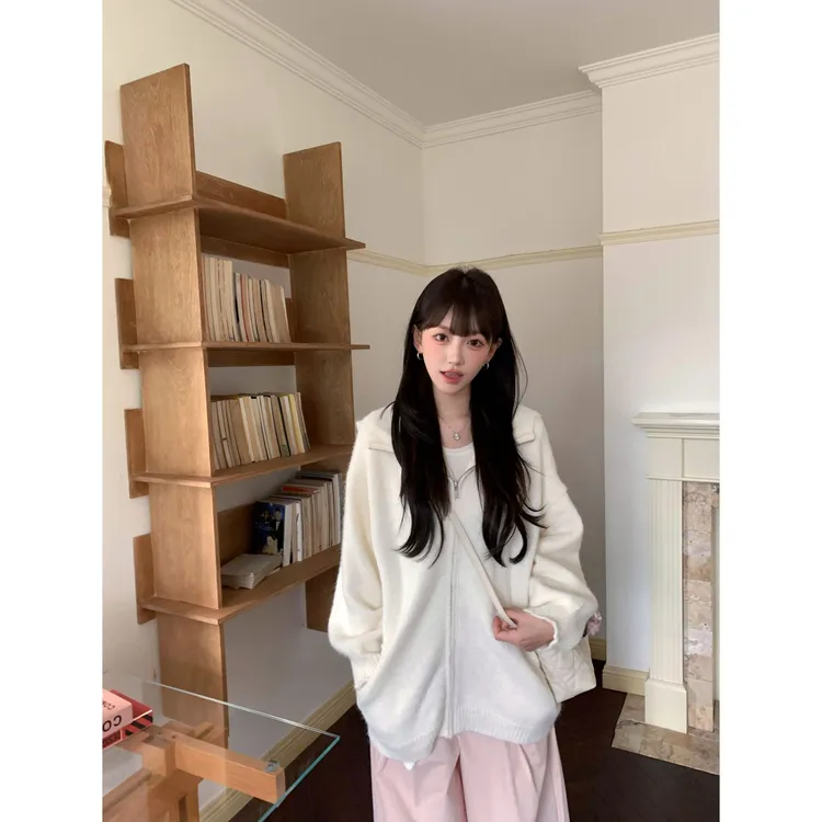 超绝松弛感 高克重针织连帽毛衣开衫外套#W8862