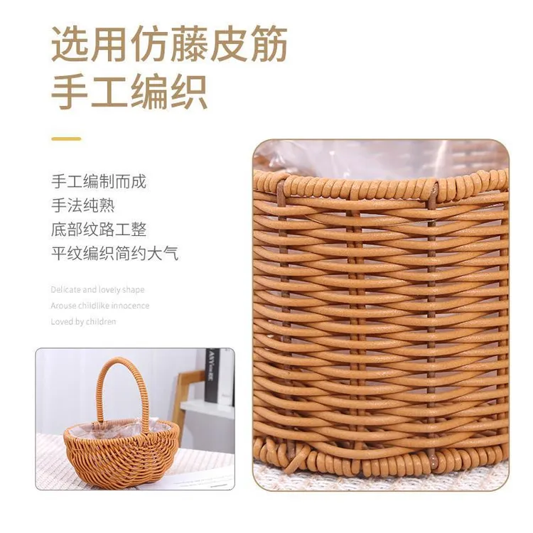 现货供应皮筋仿藤花篮 道具摆件手工编织藤编提篮 插花花