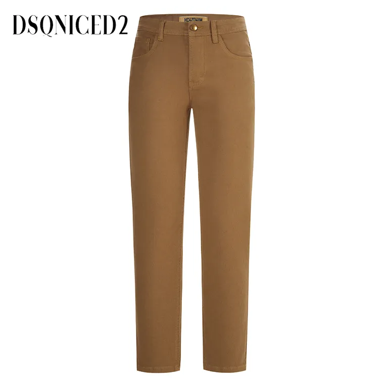 DSQNICED2025秋冬咖啡牛仔裤男高端弹力修身小直筒休闲百搭长裤子
