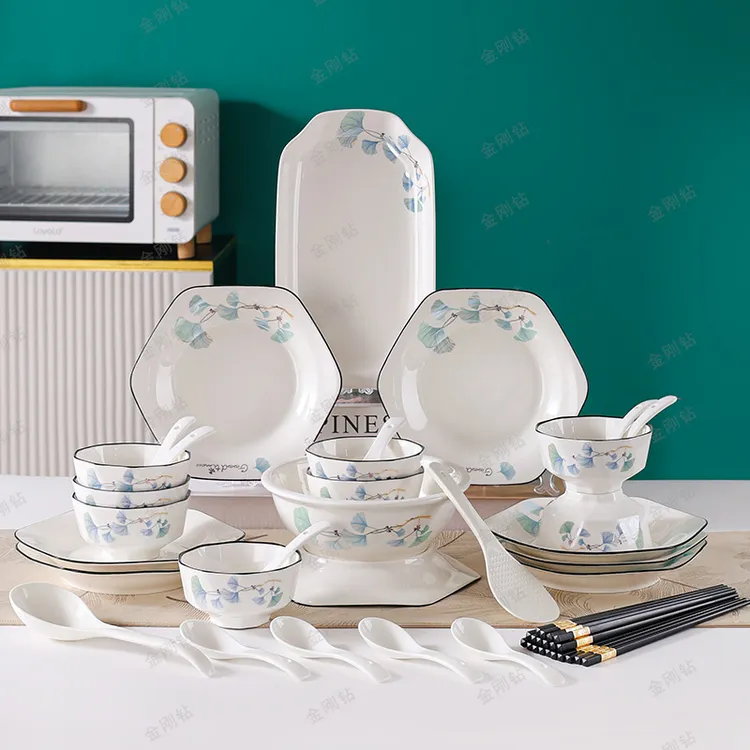 美好时光新六角盘40件套网红合金筷陶瓷餐具釉下彩餐具