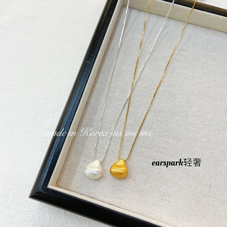 EarSpark 铜项链 金属拉丝水滴形项链ins素款时尚锁骨链气质白色