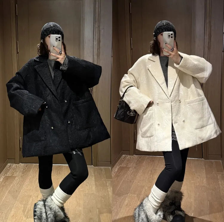 YDFSTUDIO小众【冬日恋歌】欧货高品重工质感纹理设计西装羽绒外套