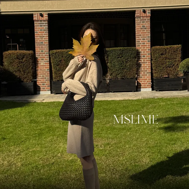 王嬛嬛MsLime 头层小羊皮一体手工编织包包 HD2D0103