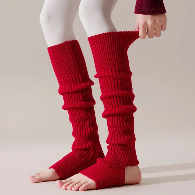 新年红色瑜伽袜套百搭基础款护腿套秋冬针织辣妹脚套小腿袜高筒