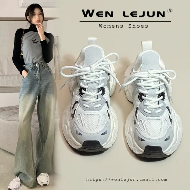 港风厚底2025新款网面休闲运动鞋女春夏轻便百搭厚底老爹单鞋透气