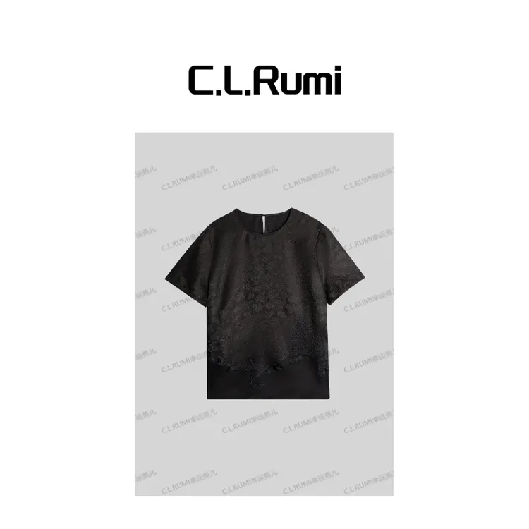 【Rumi女装】“生如夏花”经典复古轻奢桑蚕丝下摆刺绣款衬衫7881sy