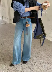 【8617-浅兰植绒】dimo家 冬季薄绒 无弹直筒拖地裤 挺括有型 