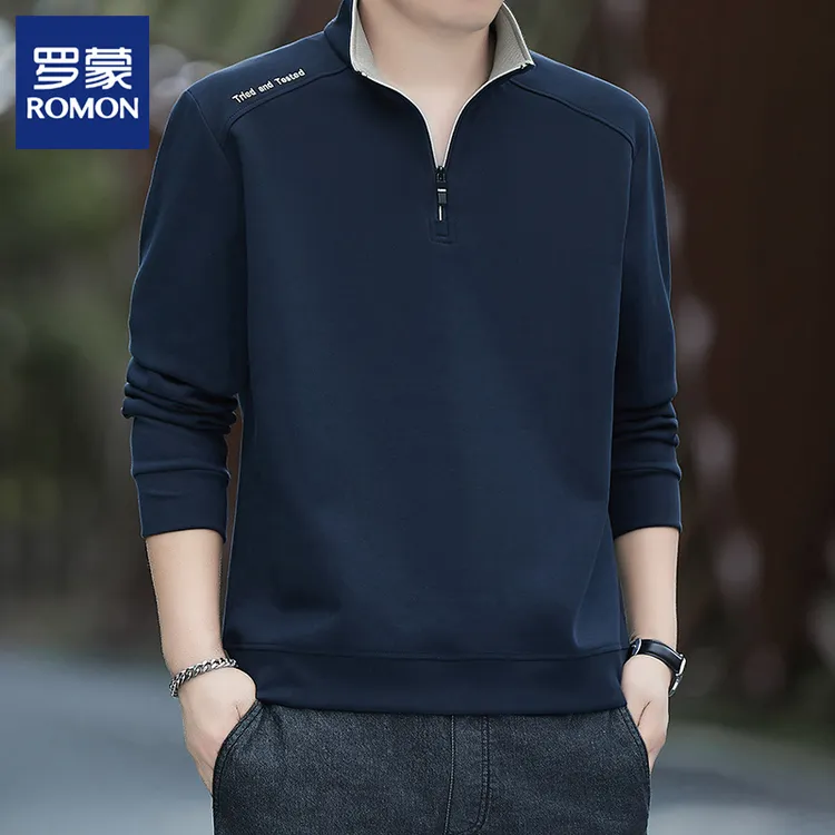 Romon/罗蒙休闲立领卫衣男2025春秋季新款半拉链长袖T恤内搭上衣