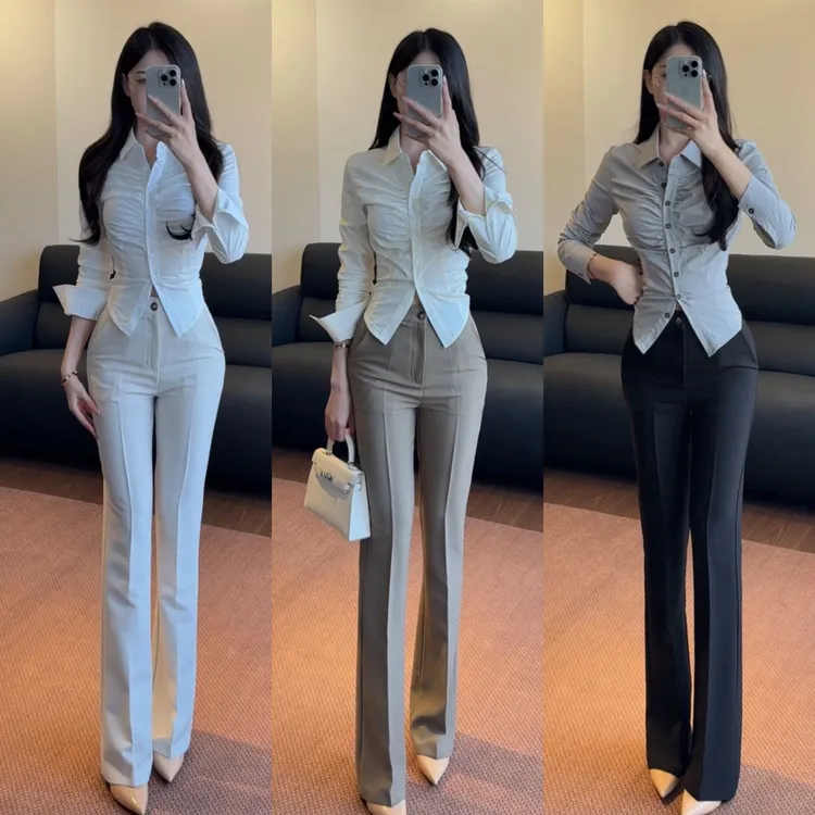 希野逸儿/韩版秒开长腿特效 巨显瘦高腰百搭知性微喇休闲西装裤女