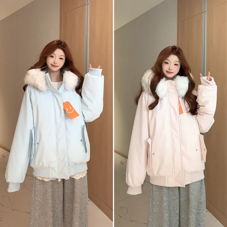  五色派克服 2025冬季加厚保暖棉衣棉服 10厘米宽大毛领外套