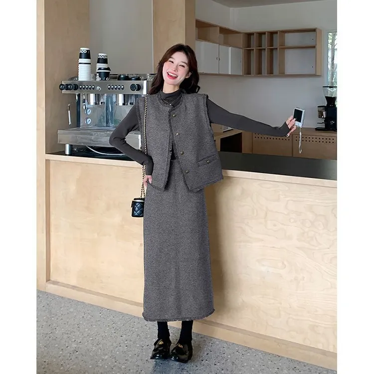 法式小香风时尚马甲套装裙女春秋2025新款高级感显瘦半身裙三件套