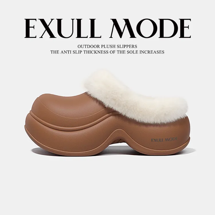 EXULL/依思Q冬季女鞋防水防滑勃肯鞋毛绒保暖包头棉拖鞋美式鞋子