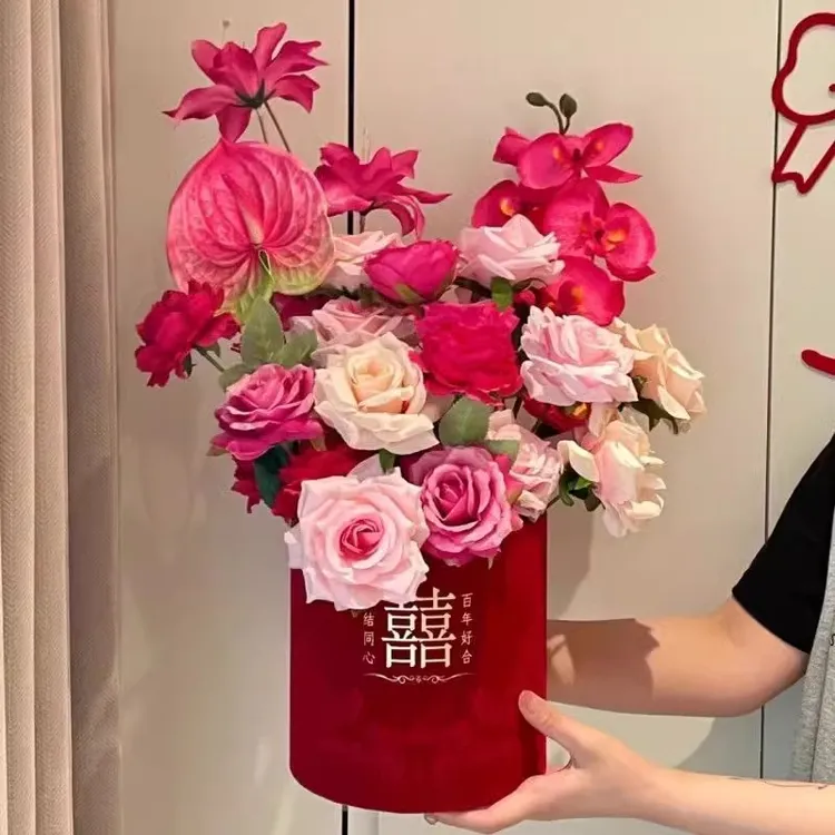 婚房布置仿真花结婚假花新房过年插花福桶婚礼卧室床头装饰花摆件