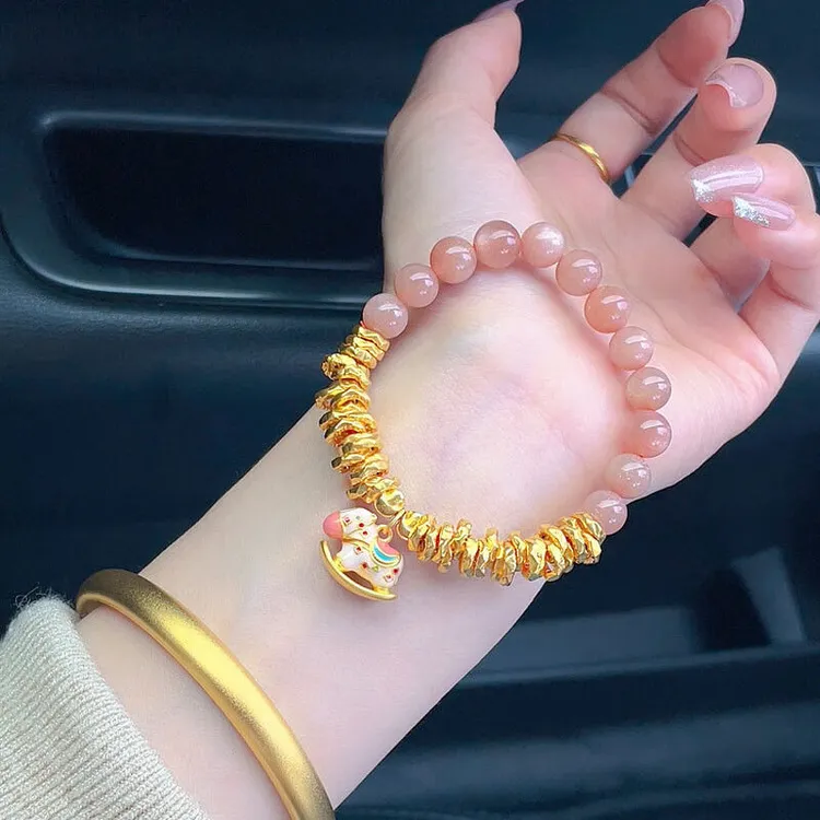 铜合金手链 金色小木马碎金子盘缠手链太阳石手串520送女朋友手绘