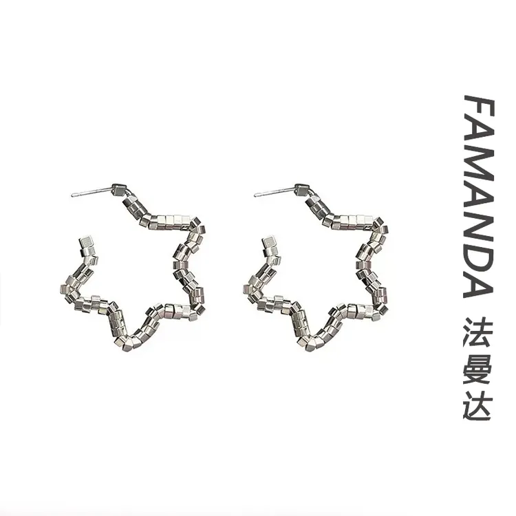 铜合金耳饰 【银光星星】精致百搭时尚五角星耳圈