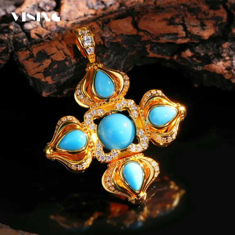 吊坠925银合成锆石 VISING【十字金刚杵】人造仿蓝松睡美人吊坠项链